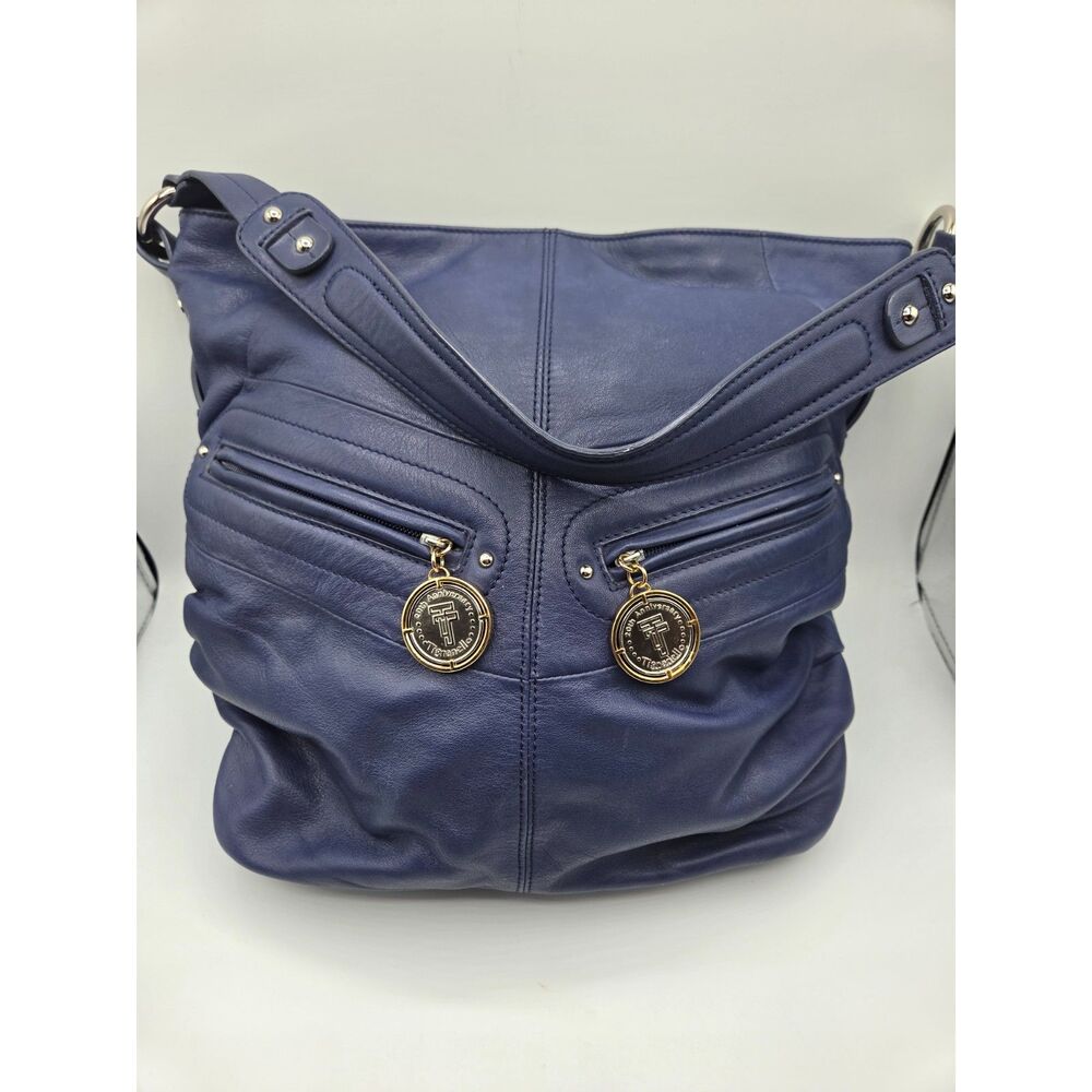 Tignanello 20th Anniversary Leather Hobo Shoulder Bag Blue